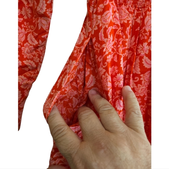 Anthropologie Dolan Smocked Red Motif Maxi Dress XS Pink Floral Long Sleeves - Picture 6 of 9